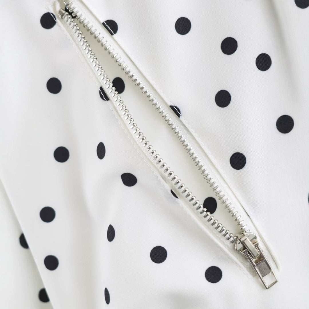 Women's Cropped Bomber Jacket with Stand Collar and Dot Pattern Amarae