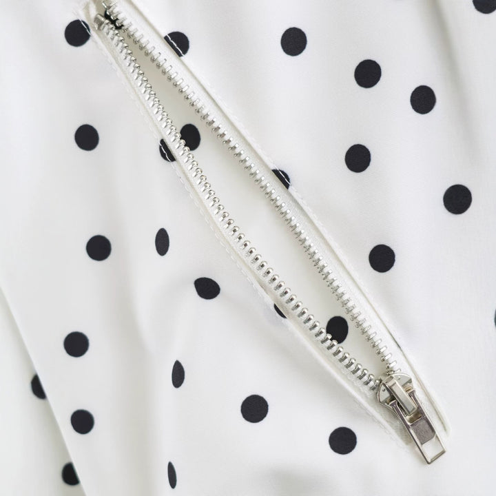 Women's Cropped Bomber Jacket with Stand Collar and Dot Pattern Amarae