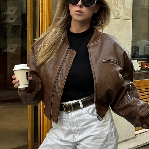 Amarae faux leather bomber jacket for women