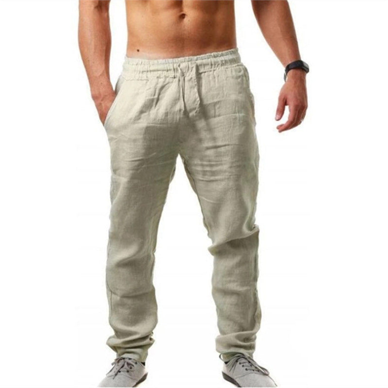 Casual linen pants for men with elastic waistband and adjustable drawstring Lune London