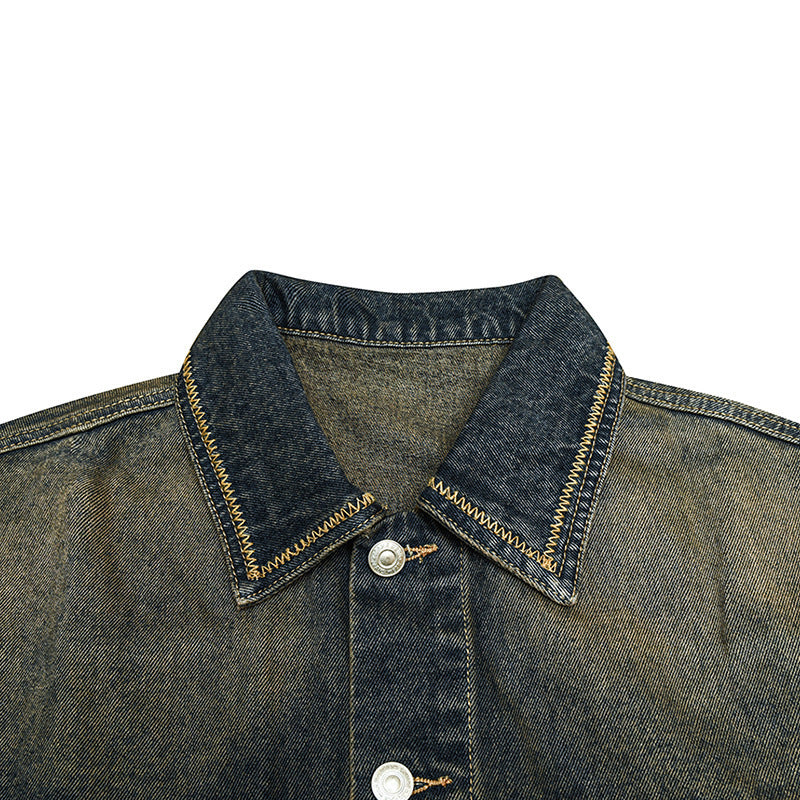 Unisex Oversized Jeans Jacket with Vintage-Washed Effect and Chest Pockets Amarae