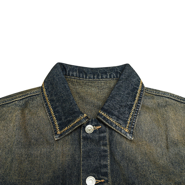 Unisex Oversized Jeans Jacket with Vintage-Washed Effect and Chest Pockets Amarae