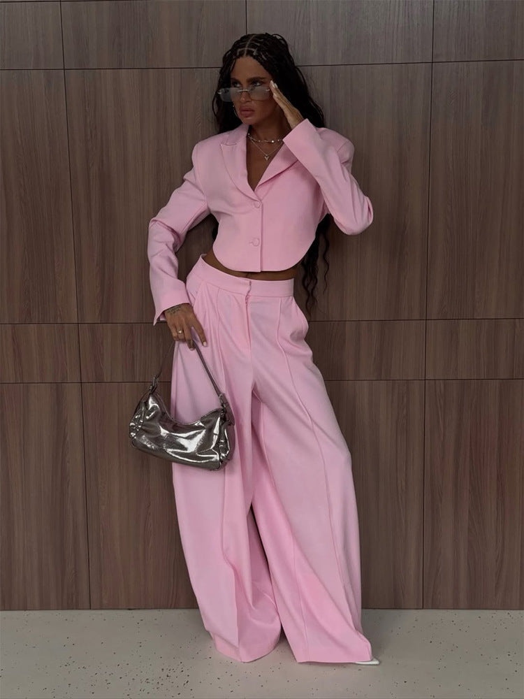 Women Elegant Cropped Blazer and Palazzo Pants Set Amarae