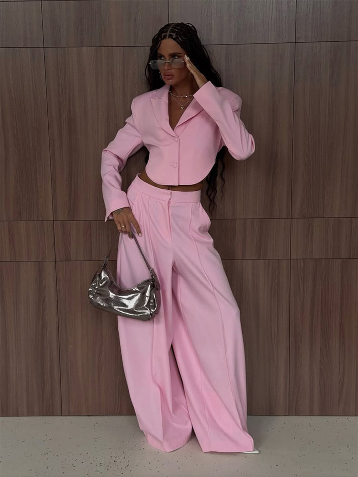 Women Elegant Cropped Blazer and Palazzo Pants Set Amarae