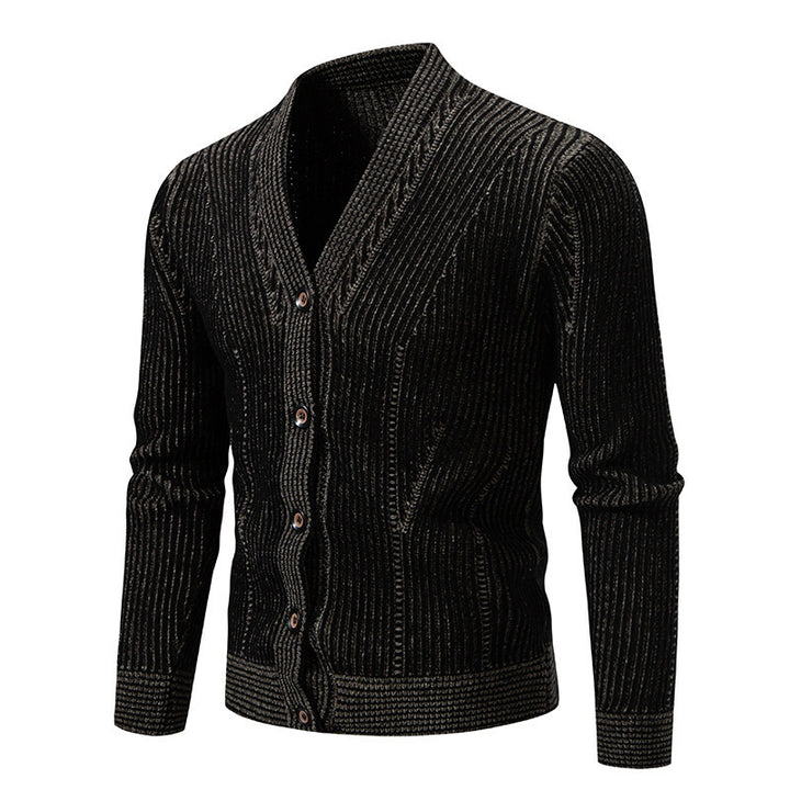 Elegant knitted jacket for men with V-neck and fine cable pattern Lune London