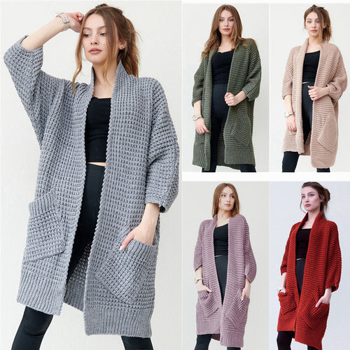Ladies chunky knit cardigan with open fronts and practical pockets Amarae