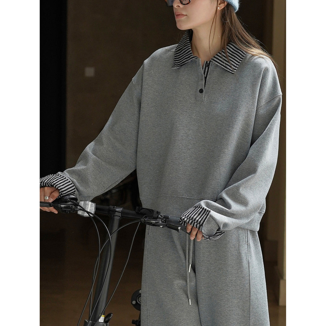 Women's Relaxed-Fit Sweatshirt with Striped Collar and Cuff Trim Amarae