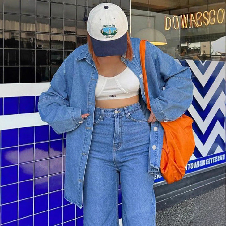 Women's Oversized Denim Shirt Jacket in Co-Ord Look with Loose Fit Amarae