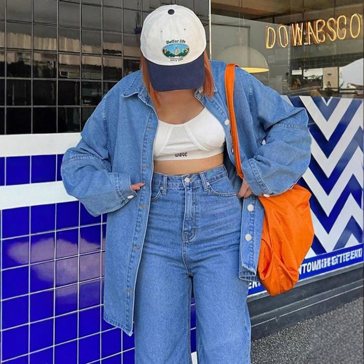Women's Oversized Denim Shirt Jacket in Co-Ord Look with Loose Fit Amarae
