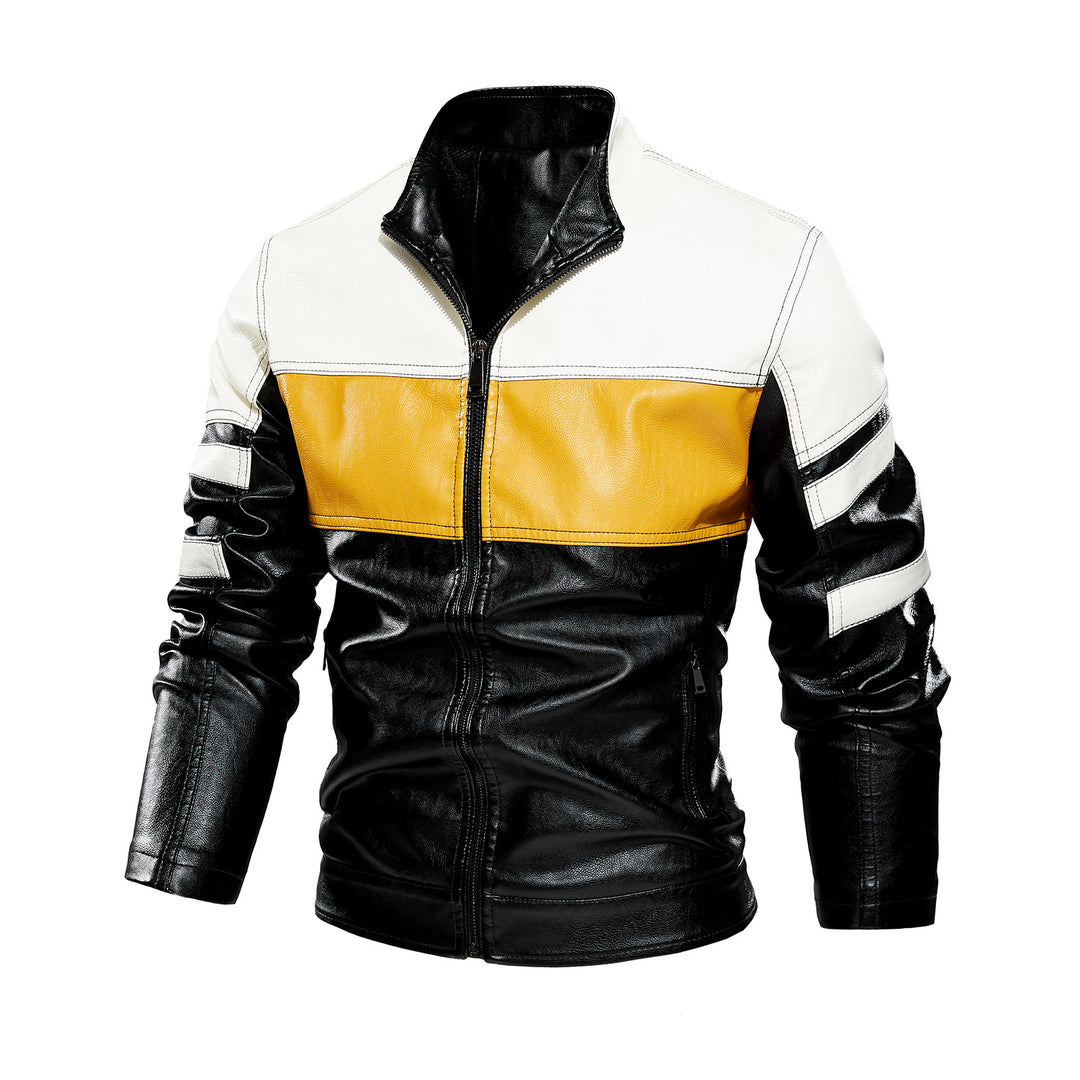 Men's biker jacket in faux leather with contrasting color panels Lune London
