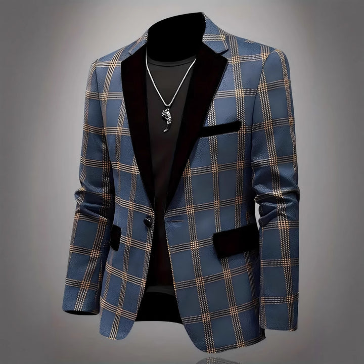 Men's elegant plaid blazer with velvet lapels Amarae