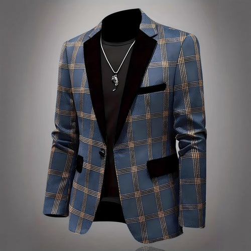Men's elegant plaid blazer with velvet lapels Amarae