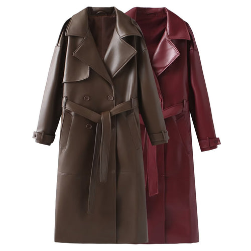 Synthetic leather trench coat for women with elegant cut and adjustable belt Amarae