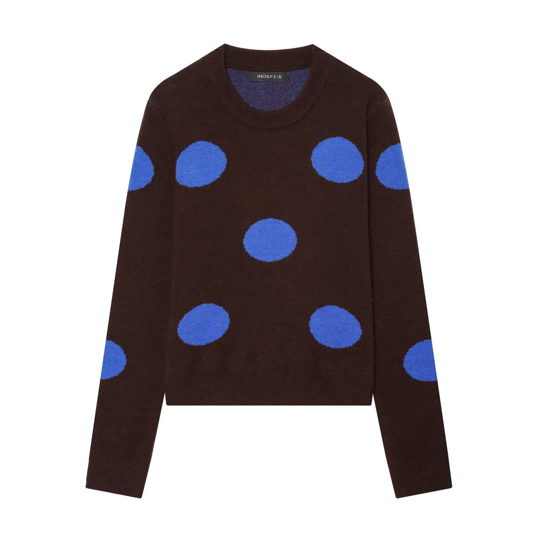 Women's fine knit round neck pullover with oversized dot pattern Amarae