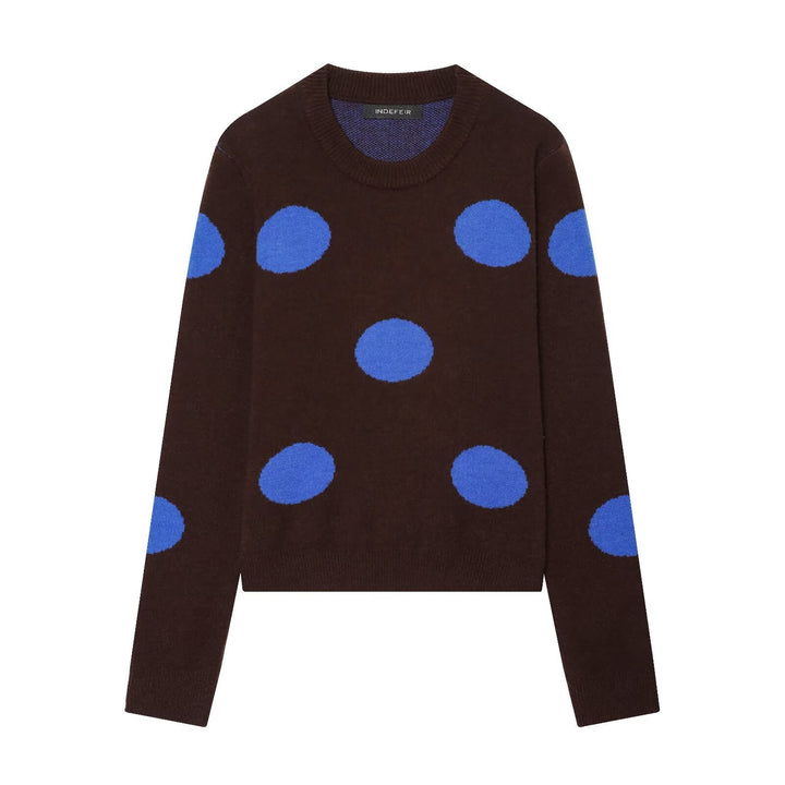 Women's fine knit round neck pullover with oversized dot pattern Amarae