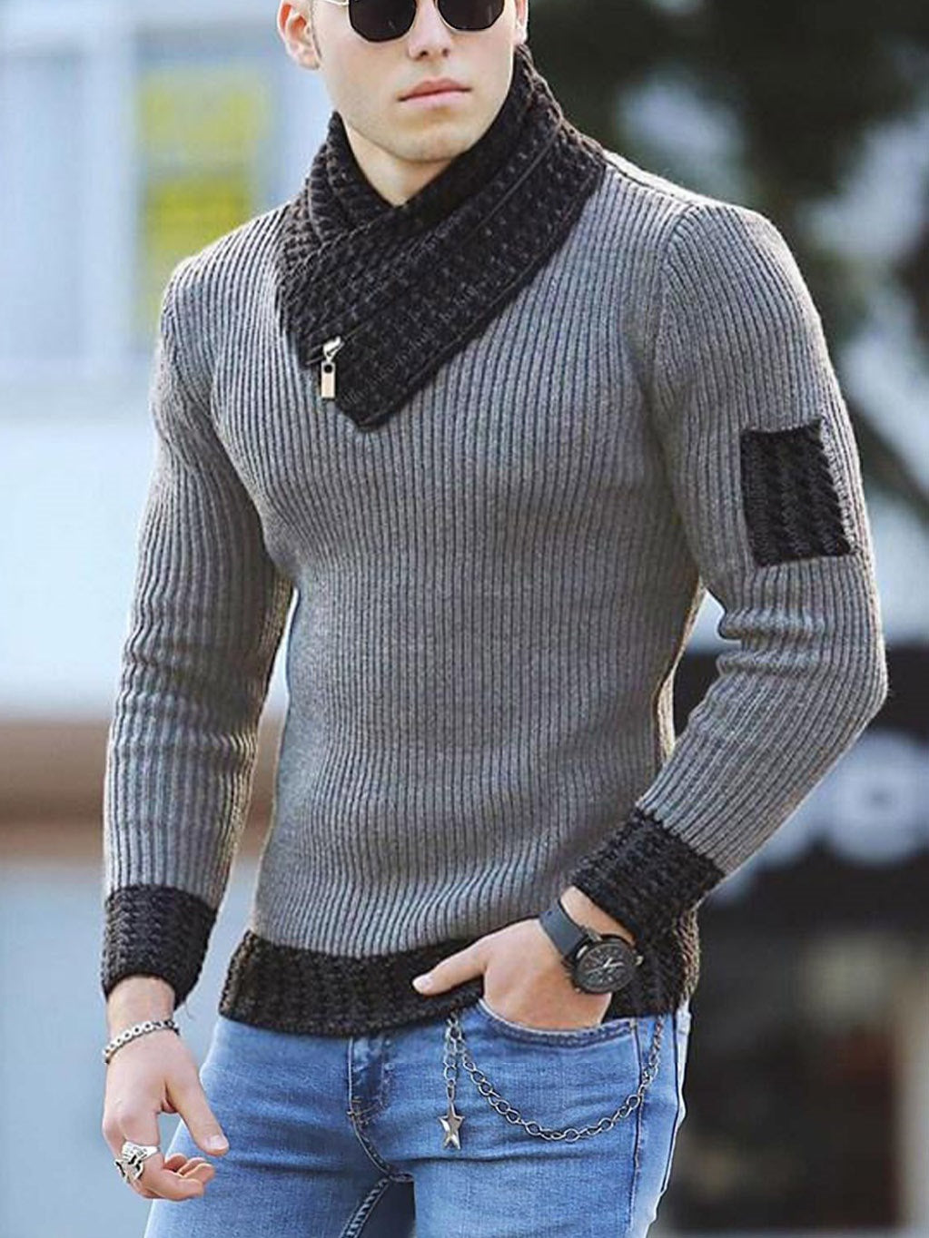 Structured men's sweater with modern high collar Lune London