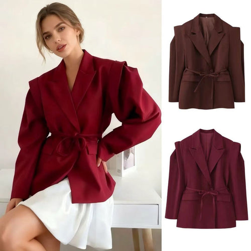 Veste blazer élégante pour femmes avec coupe ajustée et ceinture à nouer Chic & Stil