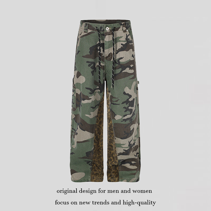 Women's wide cargo pants with camouflage print and leopard contrast stripes Amarae