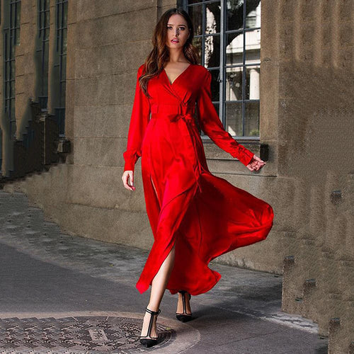 Maxi dress for women with an elegant wrap design and refined side slits Amarae
