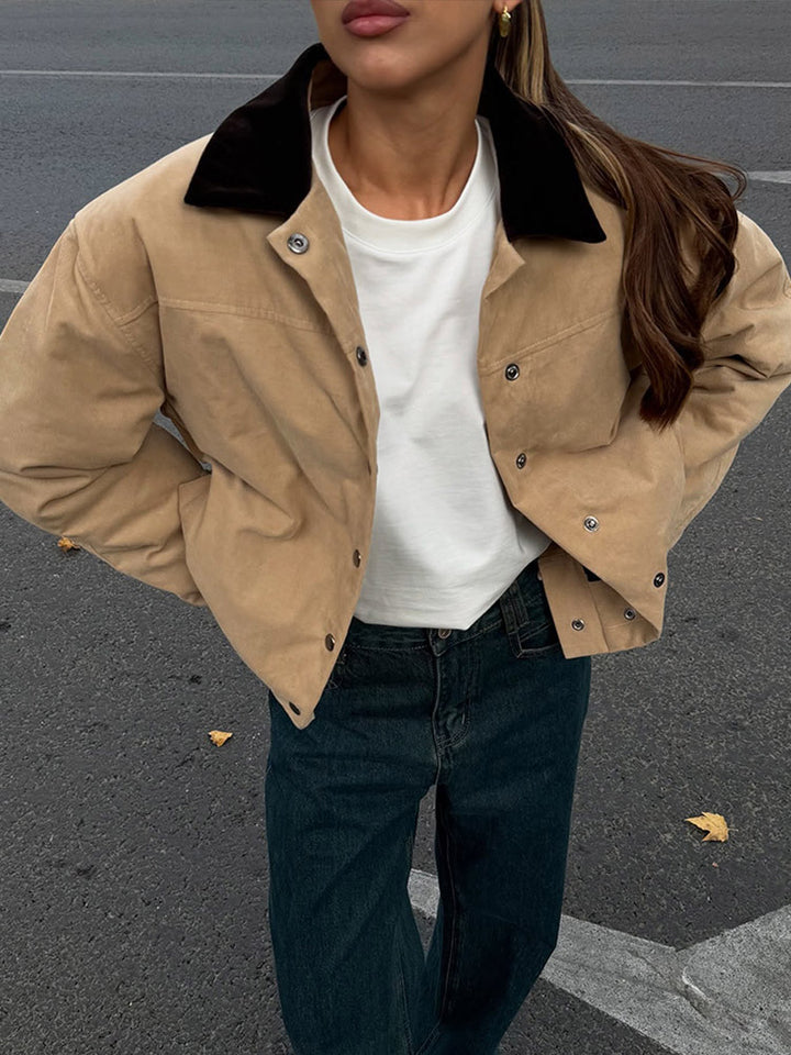 Women's Short Cord Workwear Blouson with Contrast Collar Amarae
