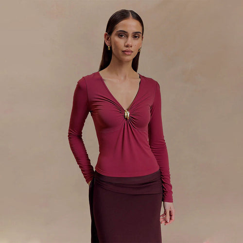 Haut femme avec détail de nœud raffiné et élégant décolleté en V Chic & Stil