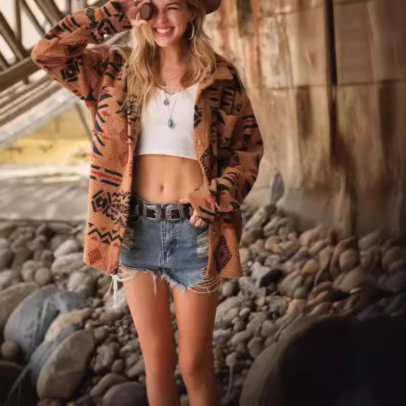 Soft overshirt jacket for women with ethnic design Amarae