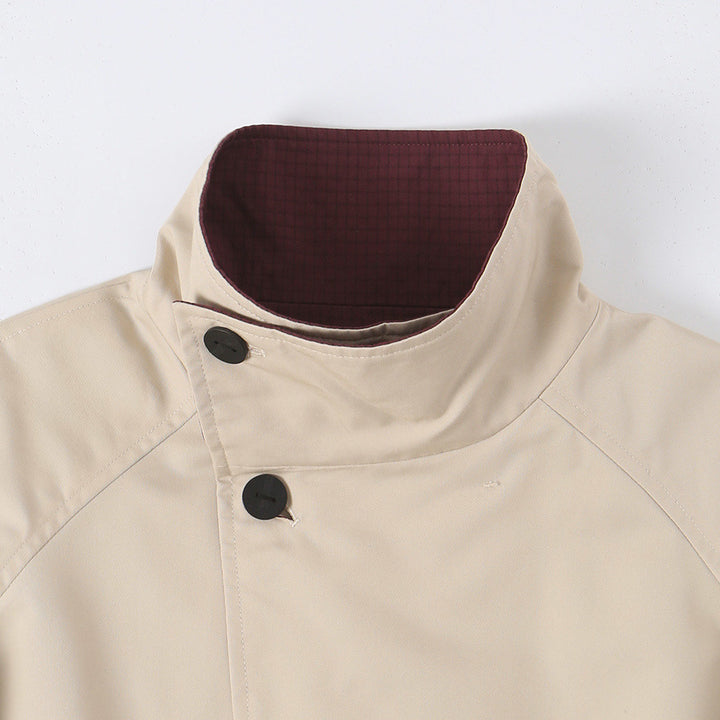 Women's short jacket with high stand-up collar and asymmetrical button placket Amarae