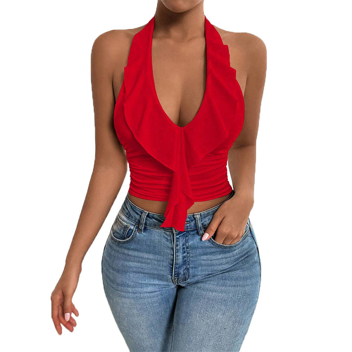Haut femme avec bretelles dénudées en tissu fluide et design élégant à volants Chic & Stil