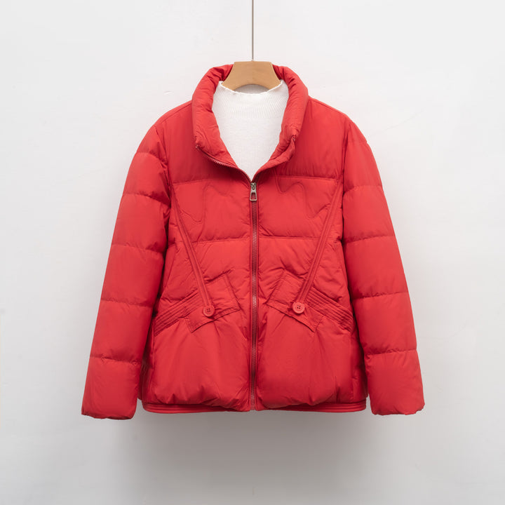 Ladies winter quilted down jacket with practical pockets and large collar Lune London