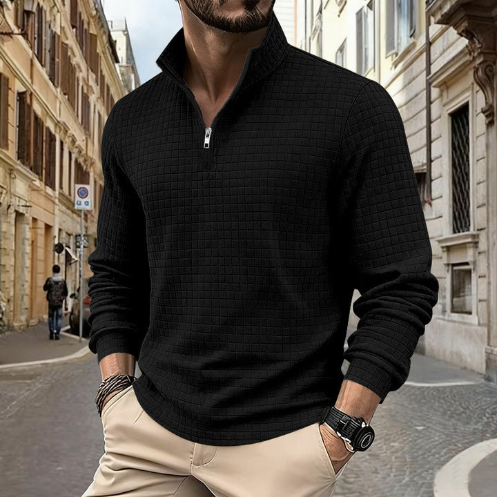 Sporty men's sweater with half-zip and textured surface Lune London