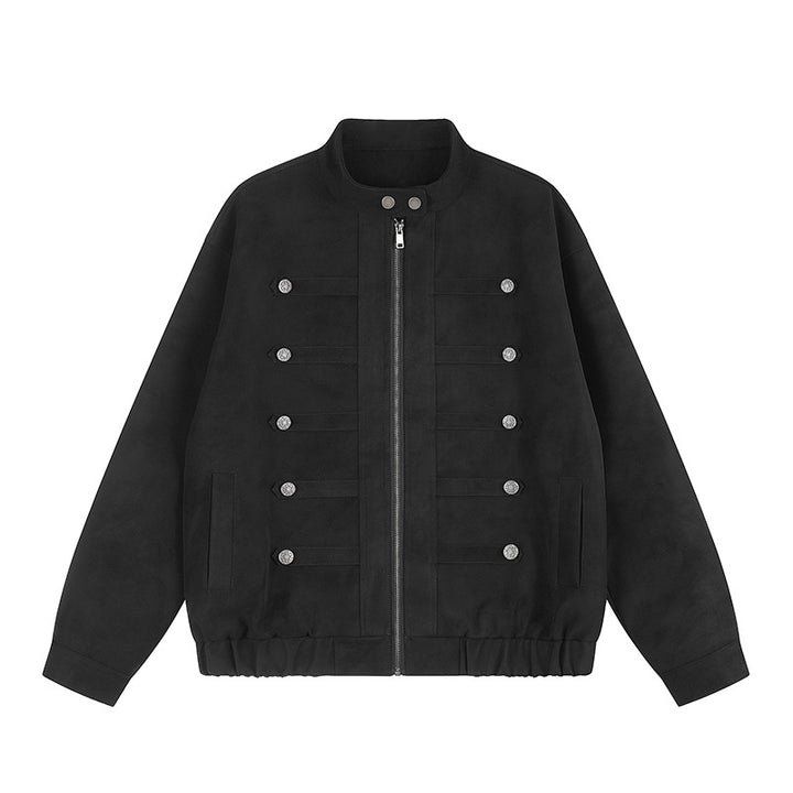 Women's Military-Inspired Oversized Jacket with Stand-Up Collar and Decorative Button Row Amarae