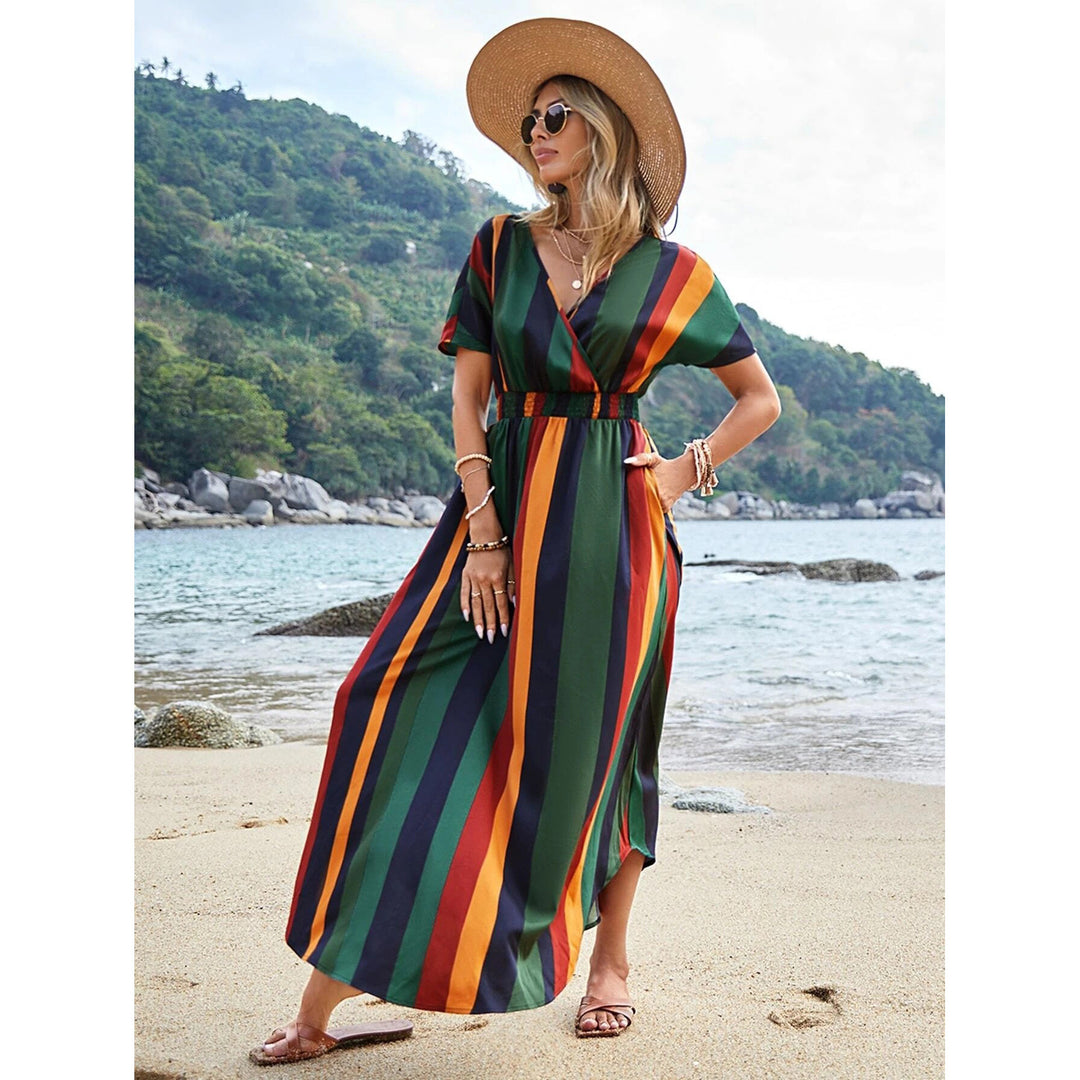 Women Colorful Striped Chic Maxi Dress