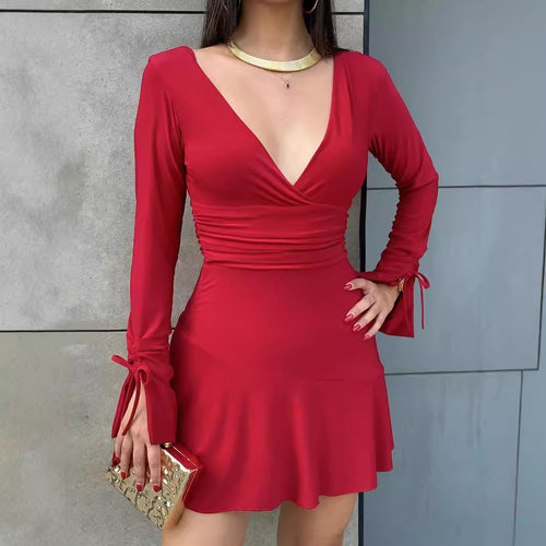 Wrap dress for women with long sleeves and elegant lacing details Amarae