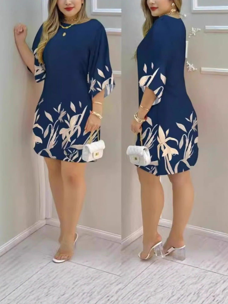 Women Short Sleeve Dress with Floral Line Pattern Lune London