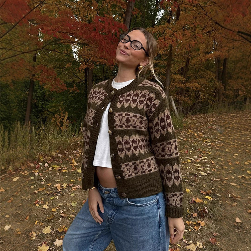 Women’s Norwegian pattern cardigan with button placket and ribbed hem Amarae