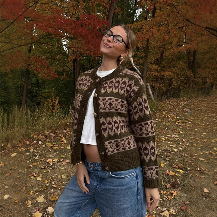 Women’s Norwegian pattern cardigan with button placket and ribbed hem Amarae