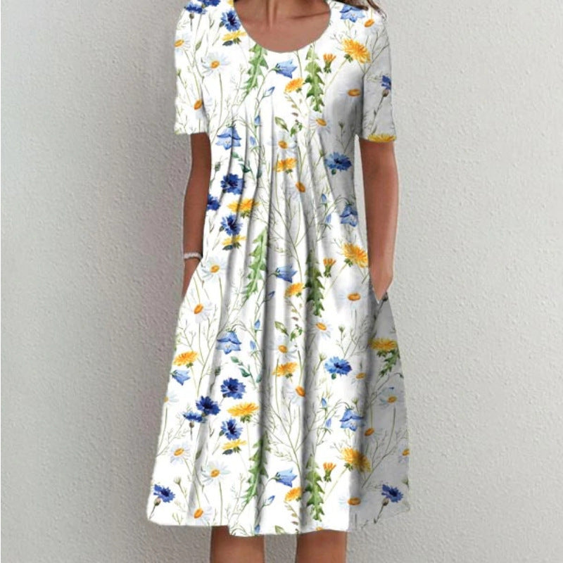 Lune London Pleated Design Floral Midi Dress for Women