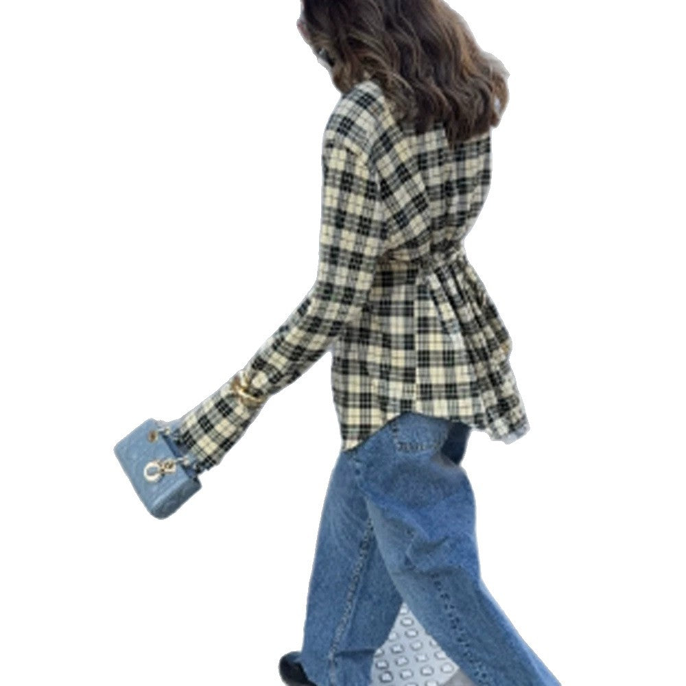 Women's Check Shirt Jacket with Emphasized Shoulders and Oversized Cut Amarae