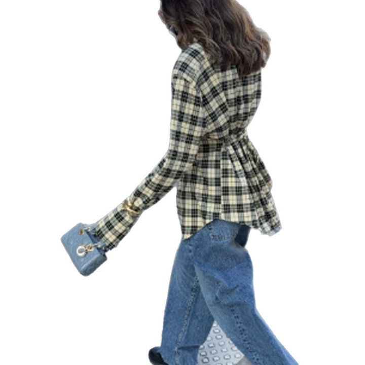 Women's Check Shirt Jacket with Emphasized Shoulders and Oversized Cut Amarae