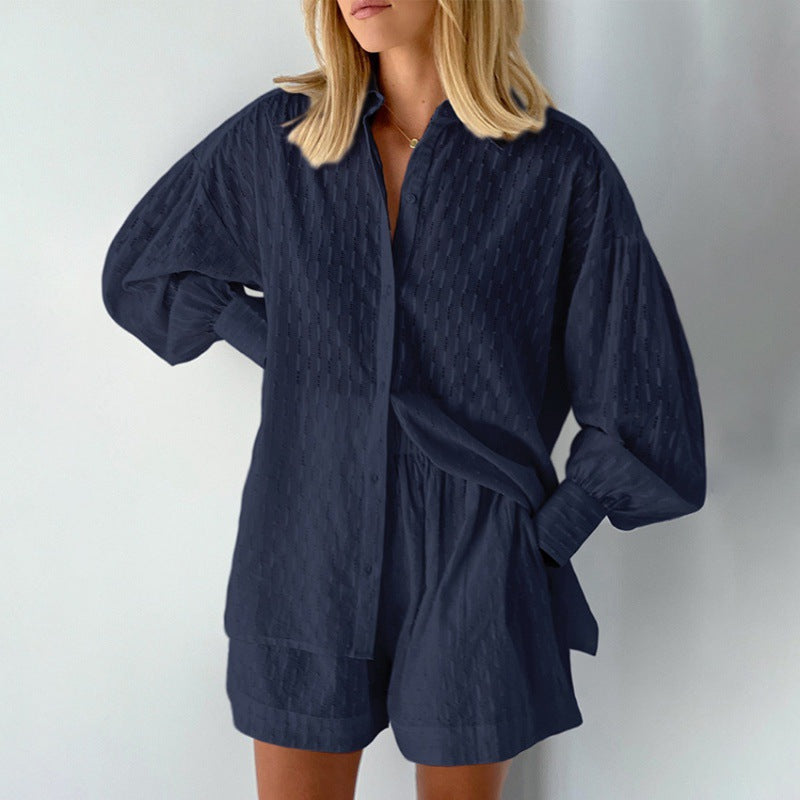 Women's stylish short sleeve pajama set with textured surface finish Lune London