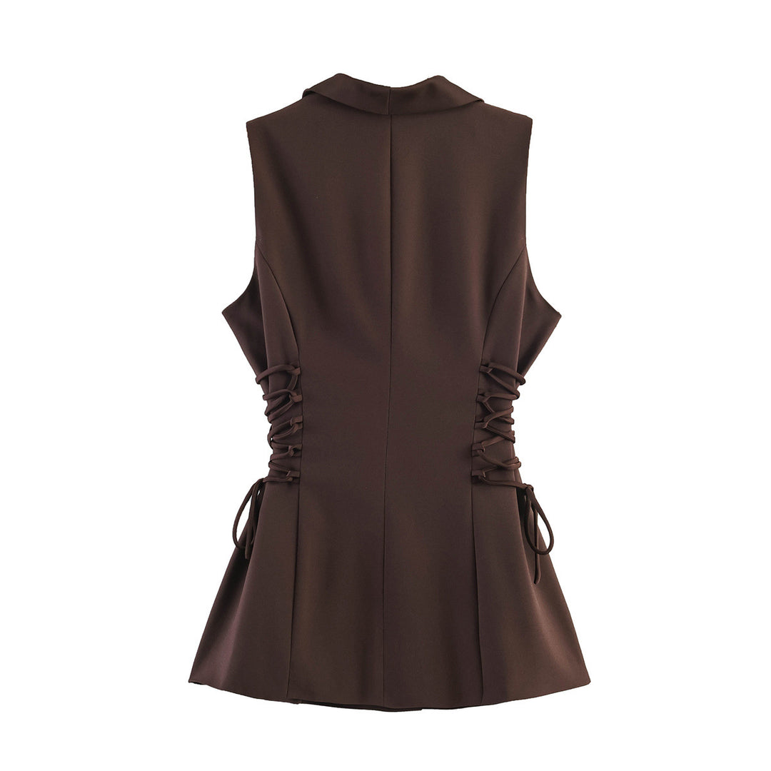 Women's sleeveless double-breasted blazer vest with waist lacing Amarae