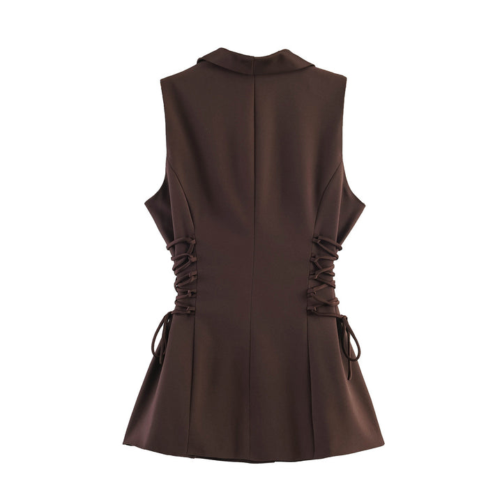 Women's sleeveless double-breasted blazer vest with waist lacing Amarae