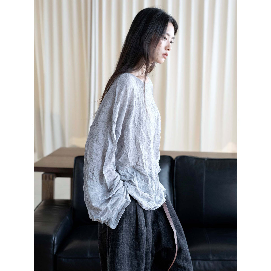 Women's Crinkled Oversize Blouse made of Linen Blend with Textured Pleated Look Amarae