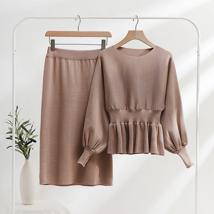 Elegant knitted set for women with gathers and balloon sleeves Lune London