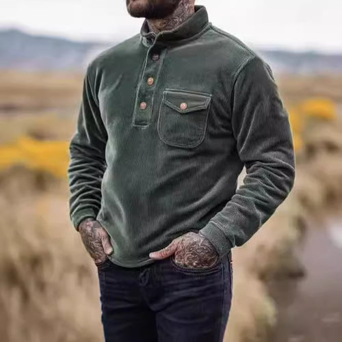 Fleece shirt for men with button placket and chest pocket Amarae