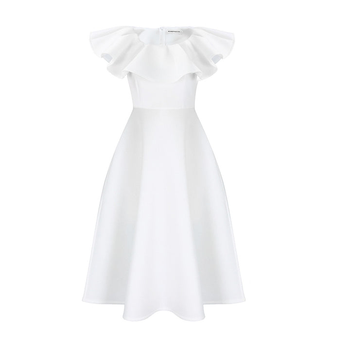 Maxi dress for women with a voluminous collar and a fluid skirt Lune London