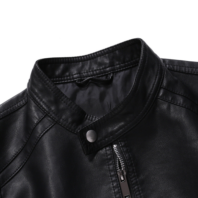 Men's leather jacket with modern stand-up collar and smooth finish Lune London