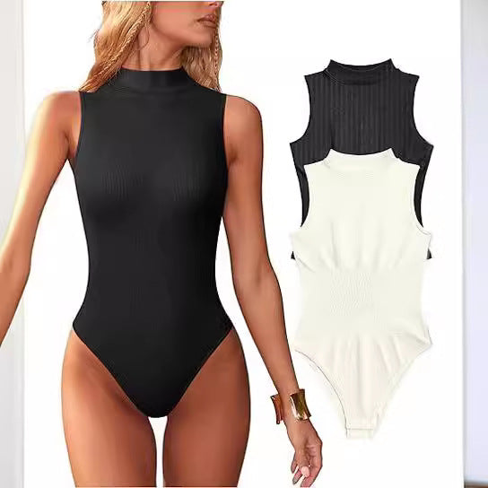 Women's bodysuit with elegant stand-up collar and textured surface Lune London