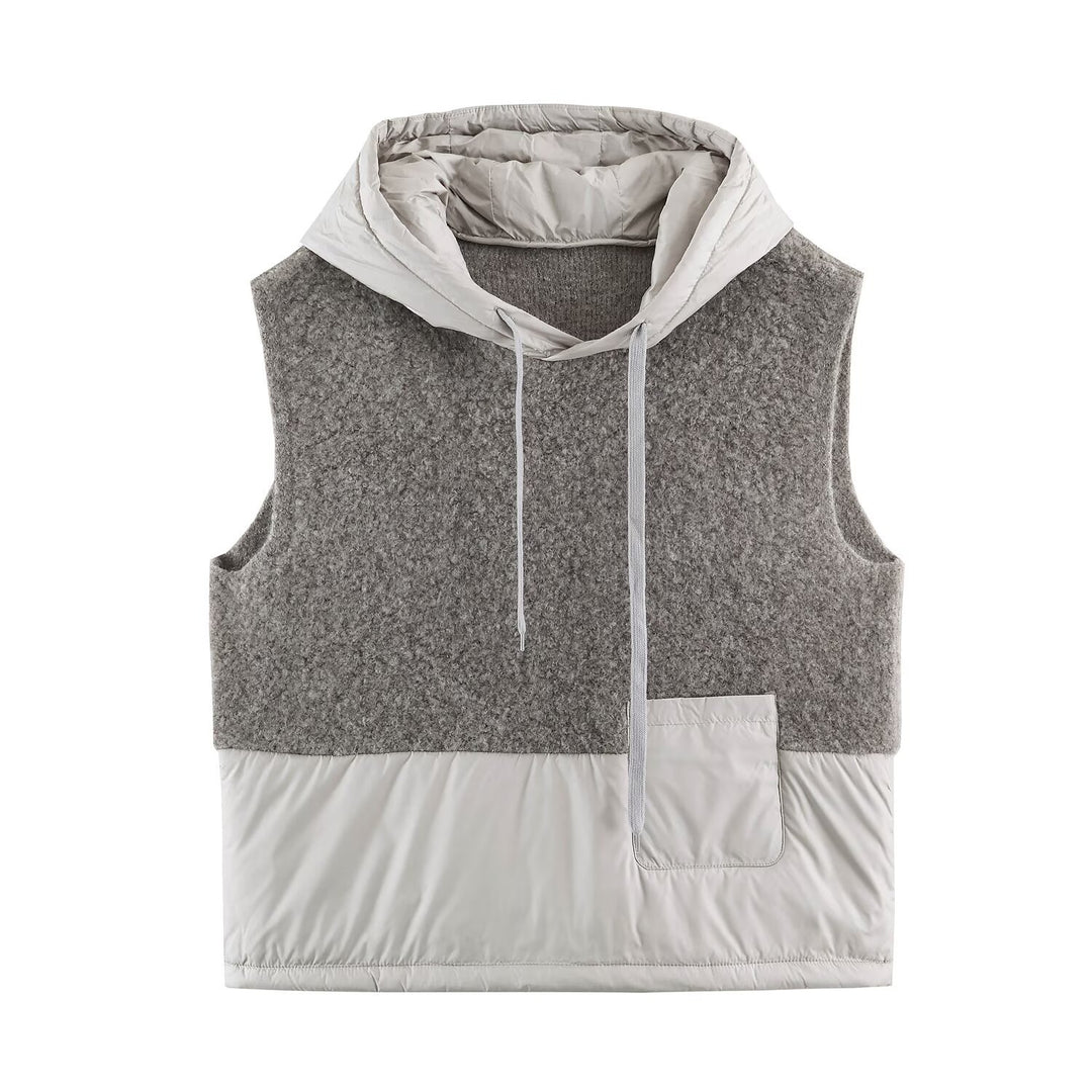 Women's Padded Quilted Vest with Teddy Insert, Hood and Drawstring Amarae