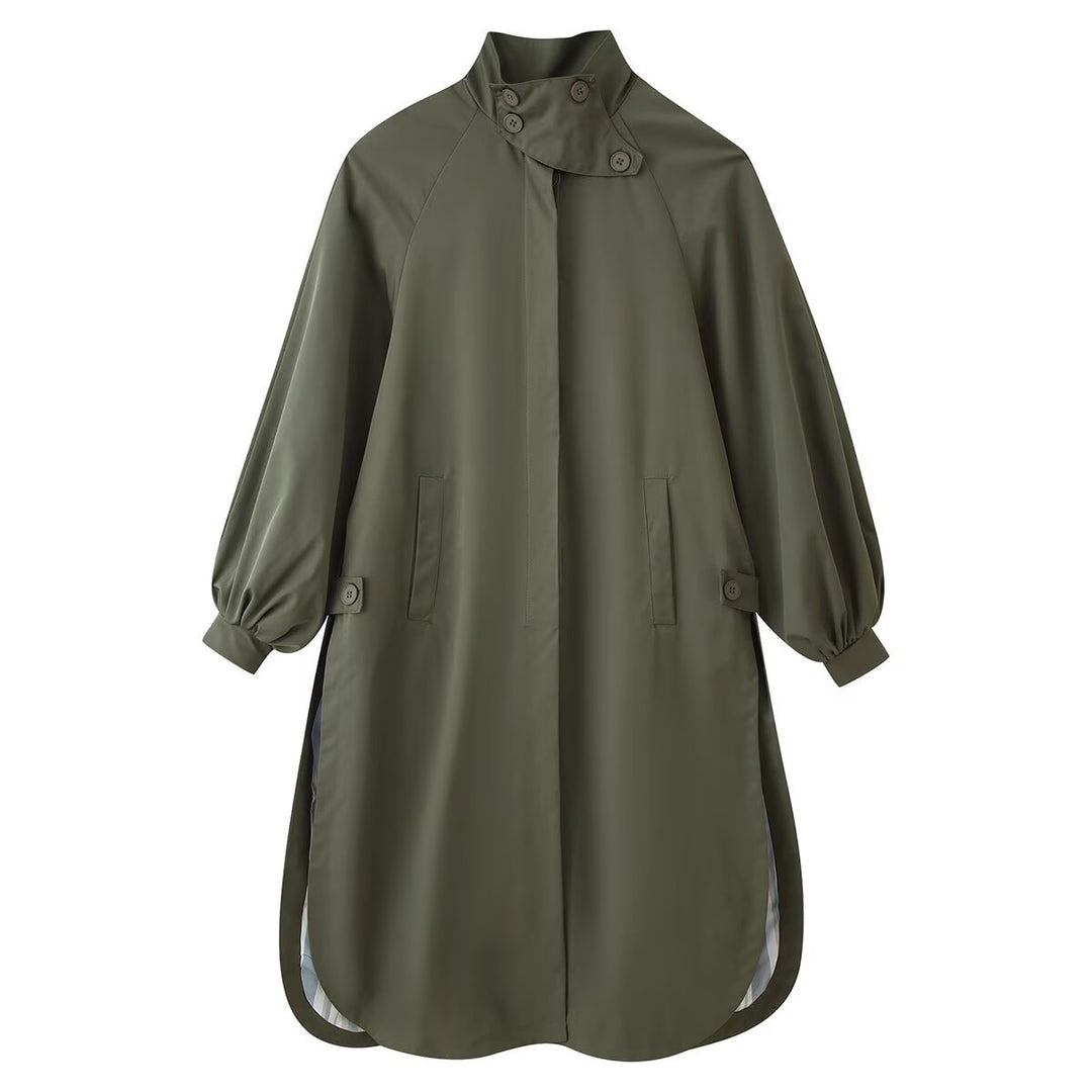 Women's coat with stand collar, balloon sleeves and side slits Amarae